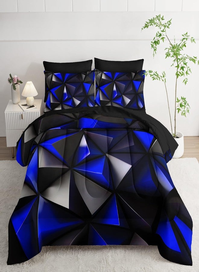 UEVBF Geometric King Comforter Set,Blue Black Honeycomb Bedding Set 7 Piece with Comforter Fitted Sheet Flat Sheet Pillowcases,Bed Sets Geometry Decor,Microfiber Lightweight All Season. - Image 1