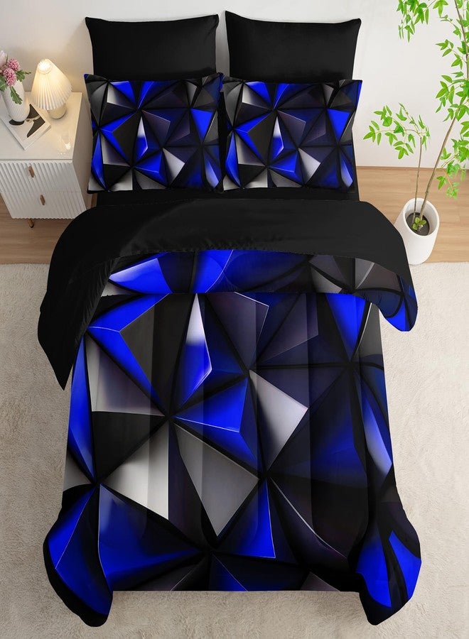 UEVBF Geometric King Comforter Set,Blue Black Honeycomb Bedding Set 7 Piece with Comforter Fitted Sheet Flat Sheet Pillowcases,Bed Sets Geometry Decor,Microfiber Lightweight All Season. - Image 2
