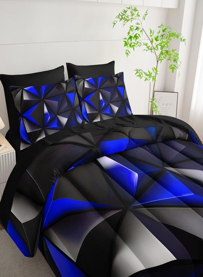 UEVBF Geometric King Comforter Set,Blue Black Honeycomb Bedding Set 7 Piece with Comforter Fitted Sheet Flat Sheet Pillowcases,Bed Sets Geometry Decor,Microfiber Lightweight All Season. - Image 4
