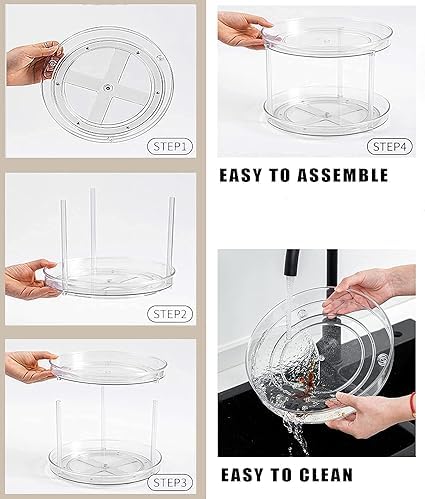 OTISTORES OTISTORES 3 Tier Round Storage Spice Rack Turntable Countertop Trays Organizer for Snacks Fruit Kitchen Cabinet Dressing Table Display Shelf Rotating Organization Storage Container Pack Of 1 - Image 3