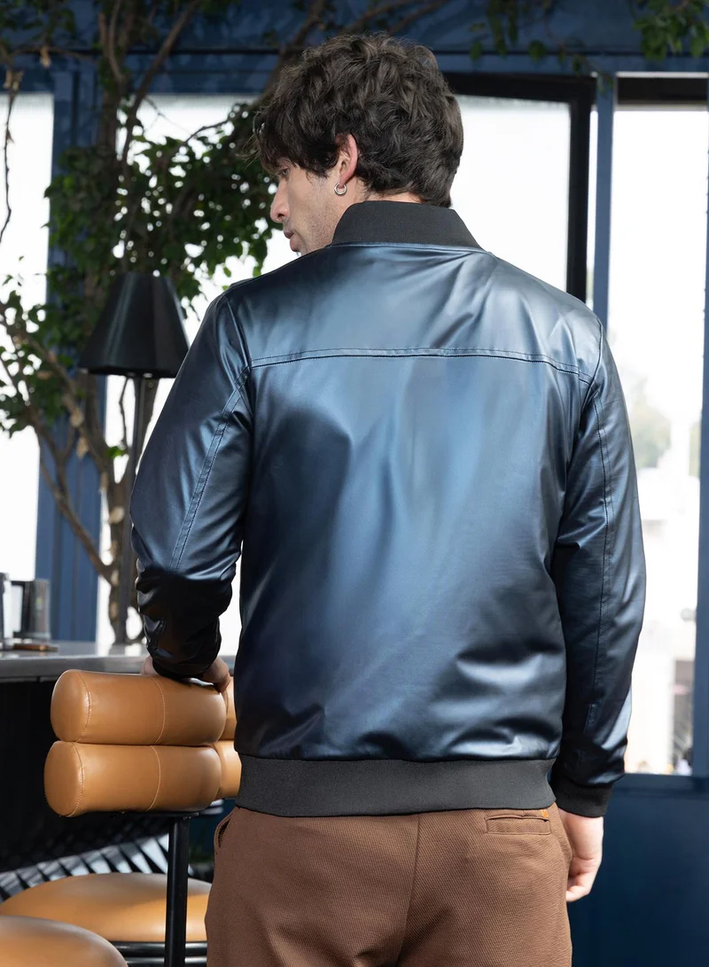CAHOOT  Men's Navy Blue Patent-Panel Bomber Jacket for Men | Best Price UAE