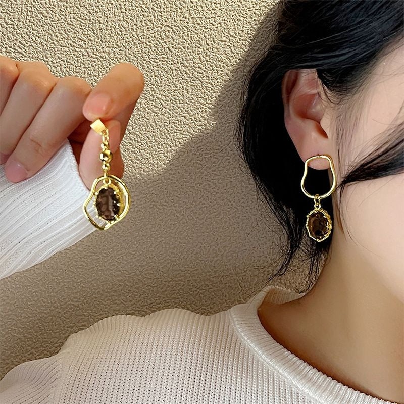 French vintage vintage asymmetrical earrings Fashion Jewelry Gift for Women - Image 5