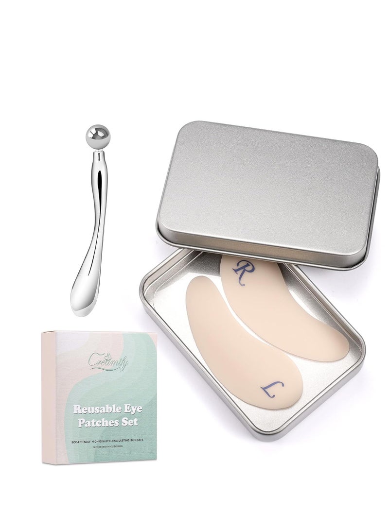 Creamify Reusable Eye Patches, Silicone Under Eye Patches with Lifting Effect to Reduce Wrinkles and Fine Lines, Pair with Metal Eye Cream Applicator,Tin Case - Image 1