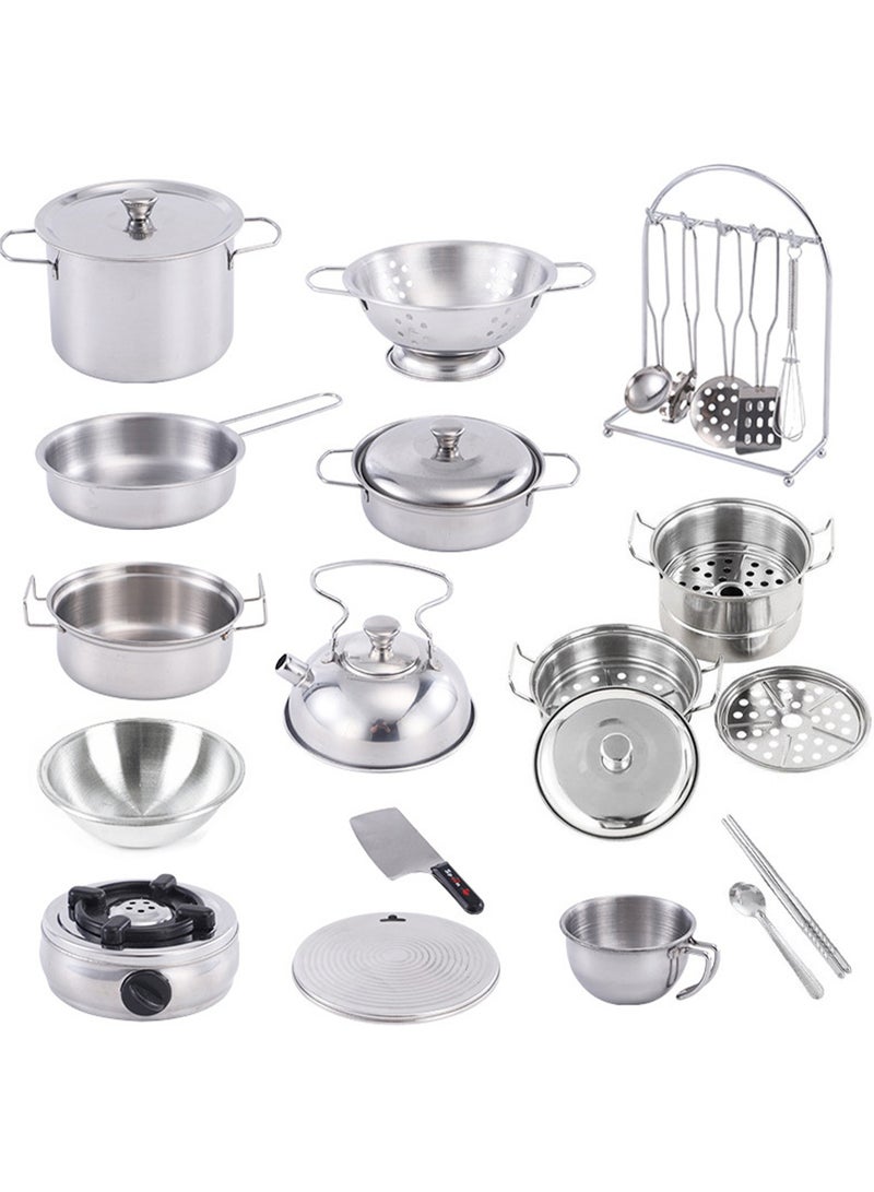 25-Piece Steamer + Rack Set, Mini Kitchen Role Play Accessories, Small Size Stainless Steel Cookware, Cooking Utensils, Toy Pots, Educational Toys For Kids, Toddlers, Boys And Girls - Image 1