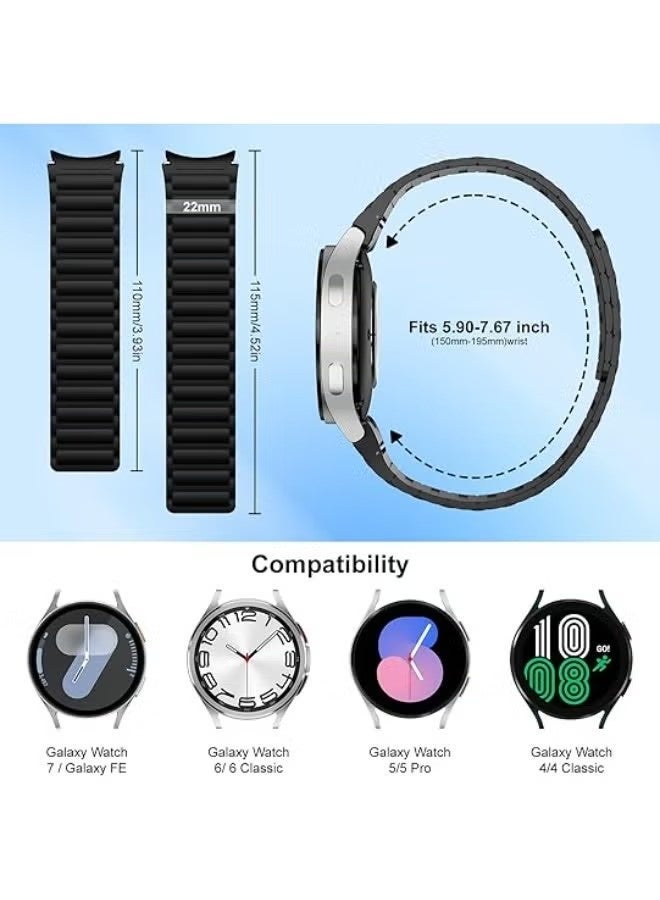 Magnetic Silicone Band Compatible with Samsung Galaxy Watch 7 Band 6 5 4 Active 2 FE 40mm 44mm/5 Pro 45mm/6 4 Classic/Watch 3 47mm 46mm 43mm 42mm, No Gap 20mm Sport Strap for Watch Bands Men Women - Image 2