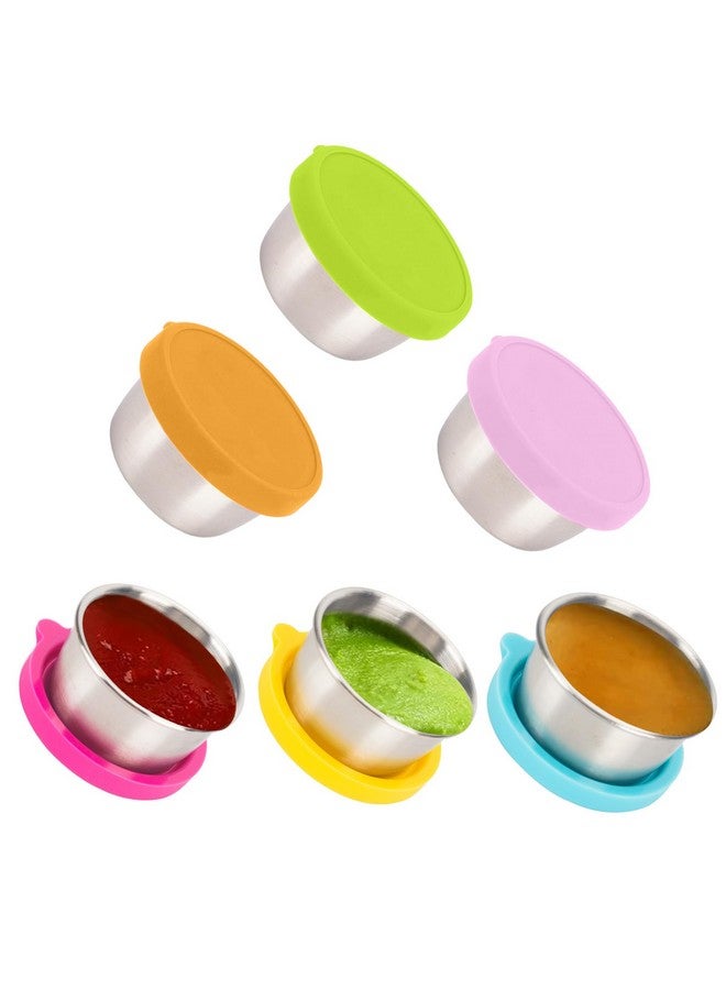 Ecurfu Salad Containers For Lunch To Go, 6x1.6 Oz Stainless Steel Condiment Containers With Lids, Leakproof Sauce Cups for Dipping, Salad Dressing, Meal Prep - Image 1