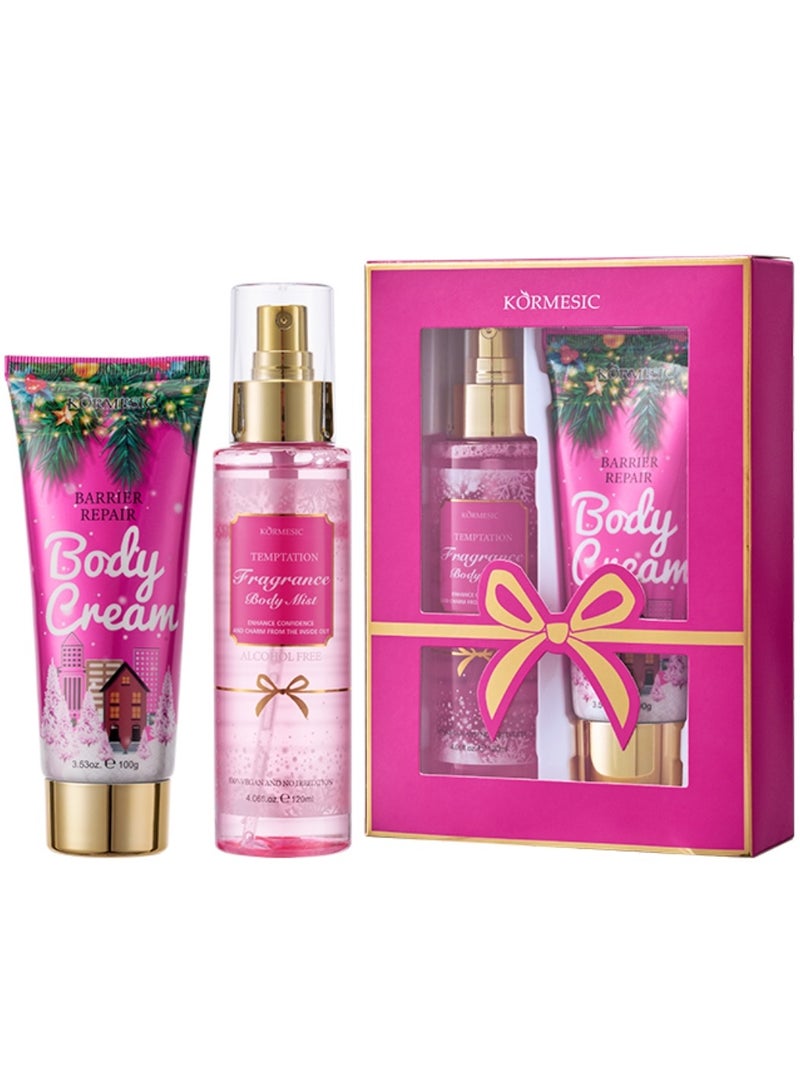 Kormesic 2Pcs Body Cream 100g and Fragrance Body Mist 120ml Fragrance Body Mist Perfume Body Lotion Spray Body Care Set Refreshing and Moisturizing Gift Set Body Cream and Perfume Kit - Image 1