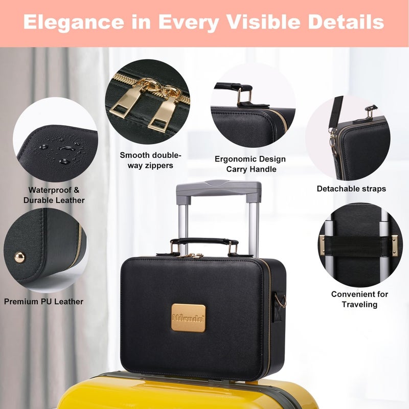 Mocado Travel Makeup Bag with LED Lighted Mirror,Makeup Case with 3 Color Lighted Setting and 10x Magnifying Mirror, Portable Storage and Adjustable Dividers (Black with Hard Leather) - Image 3