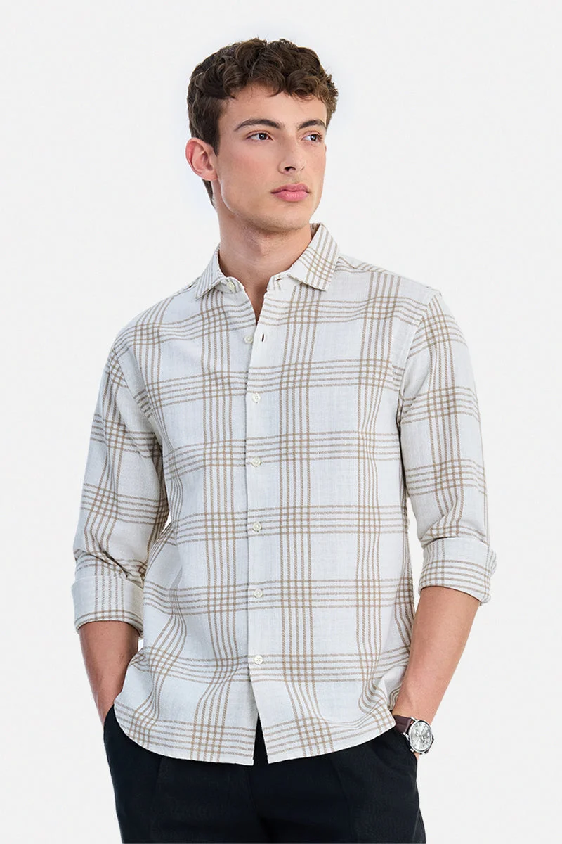 سنيتش Off-White Checkered Long Sleeve Regular Fit Shirt
