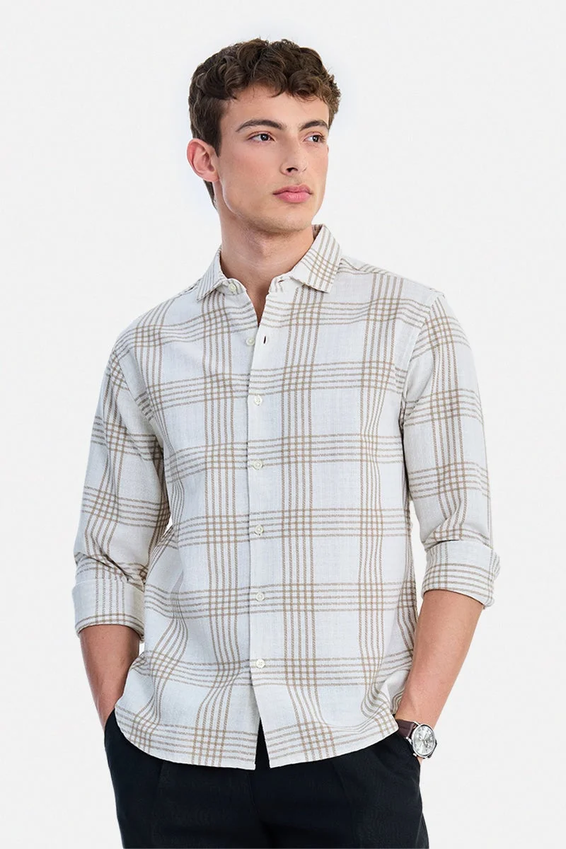 سنيتش Off-White Checkered Long Sleeve Regular Fit Shirt