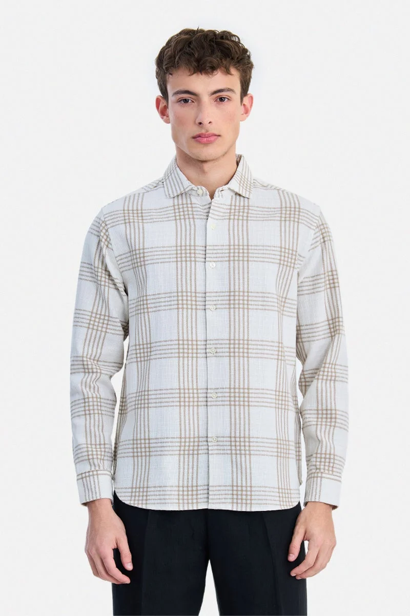 SNITCH Off-White Checkered Long Sleeve Regular Fit Shirt