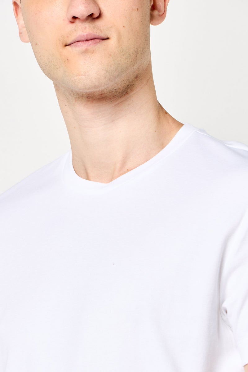 DKNY Men Crew Neck Short Sleeve Plain T-Shirt, White - Image 3