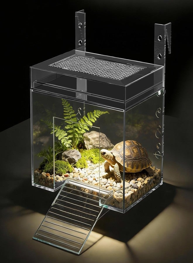 TAOKEKE Adjustable Turtle Basking Platform, 7.8 x 5.5 x 5.5 Inch Above Tank Topper with Ramp for Small and Medium Aquatic Turtles, Transparent Acrylic Turtle Aquarium Dock Accessories - Image 1