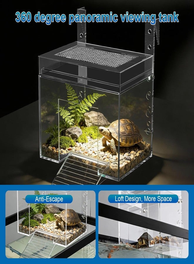 TAOKEKE Adjustable Turtle Basking Platform, 7.8 x 5.5 x 5.5 Inch Above Tank Topper with Ramp for Small and Medium Aquatic Turtles, Transparent Acrylic Turtle Aquarium Dock Accessories - Image 5
