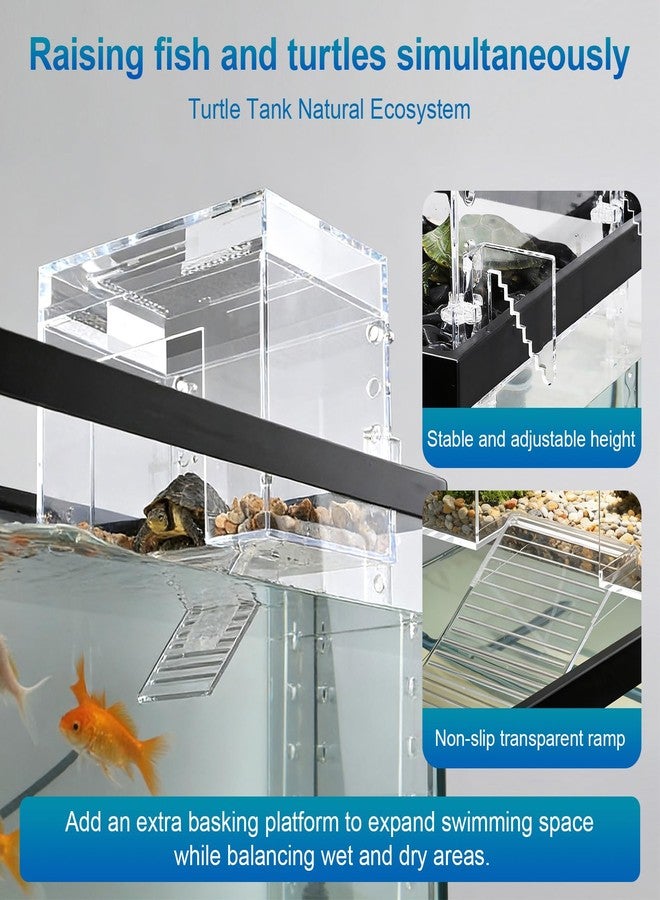 TAOKEKE Adjustable Turtle Basking Platform, 7.8 x 5.5 x 5.5 Inch Above Tank Topper with Ramp for Small and Medium Aquatic Turtles, Transparent Acrylic Turtle Aquarium Dock Accessories - Image 3