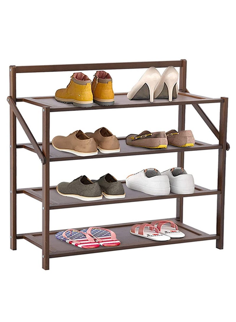 LINGWEI Foldable Bamboo Shoes Rack Flower Stand Brown 70x60x23.8cm - Image 2