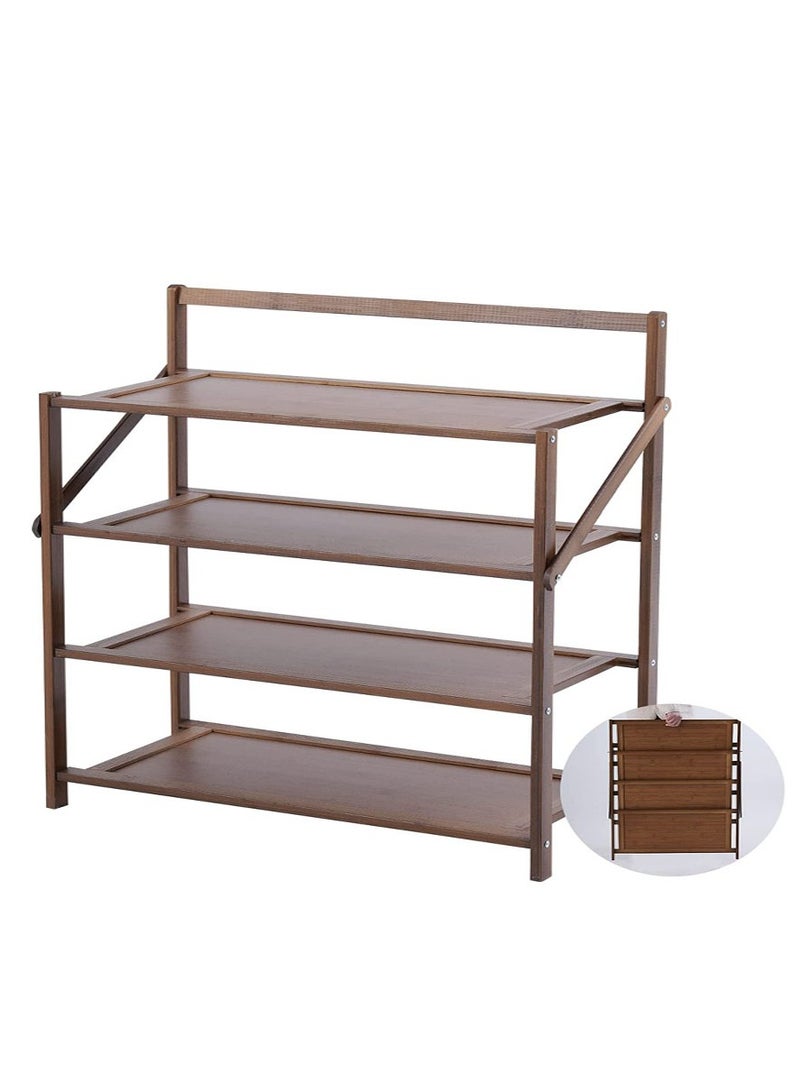 LINGWEI Foldable Bamboo Shoes Rack Flower Stand Brown 70x60x23.8cm - Image 3