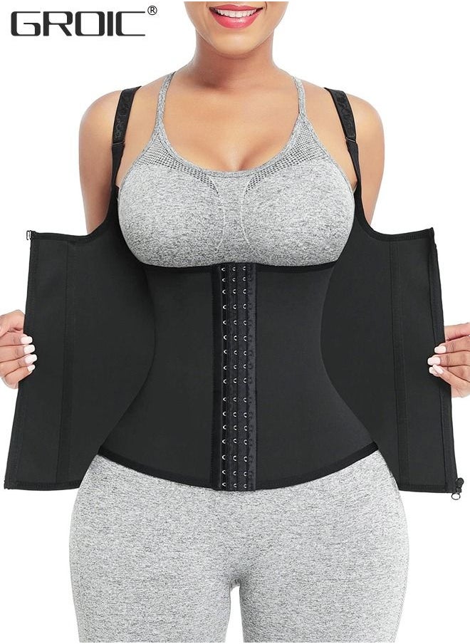 GROIC Waist Trainer for Women Triple Belt Body Shaper Waist Trainer Corset with zipper and 3 Rows Closure, Sauna Workout Trimmer Belts Underbust Corset Tummy Control Hourglass Slimming Belly Body Shaper  - Image 1