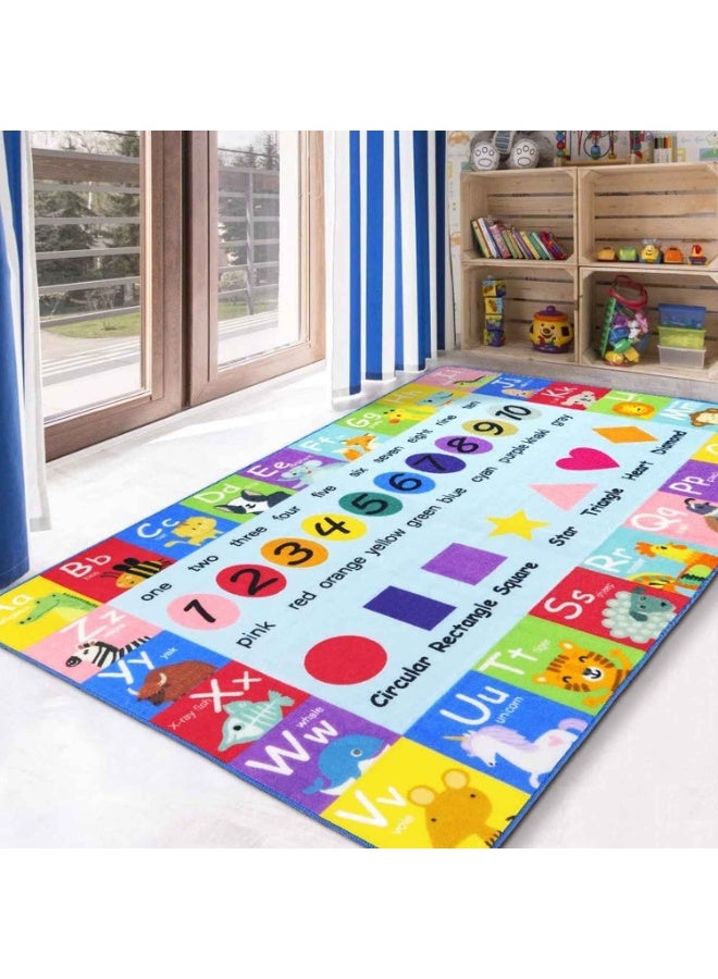 Kids Play Rug,ABC Alphabet Numbers Shapes Educational Kid Area Rug,Washable Baby Crawling Mat,Non Slip Kid Play Mat,Carpet for Girl Boy Bedroom Playroom - Image 3