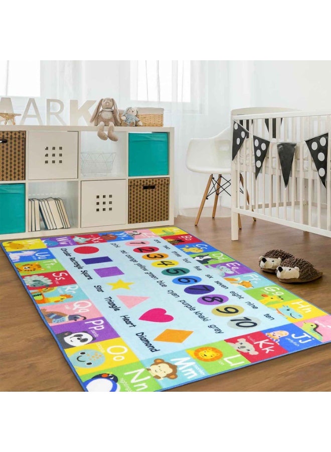 Kids Play Rug,ABC Alphabet Numbers Shapes Educational Kid Area Rug,Washable Baby Crawling Mat,Non Slip Kid Play Mat,Carpet for Girl Boy Bedroom Playroom - Image 4