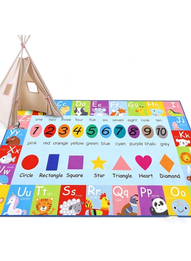 Kids Play Rug,ABC Alphabet Numbers Shapes Educational Kid Area Rug,Washable Baby Crawling Mat,Non Slip Kid Play Mat,Carpet for Girl Boy Bedroom Playroom - Image 1