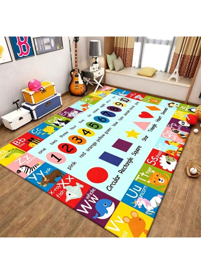 Kids Play Rug,ABC Alphabet Numbers Shapes Educational Kid Area Rug,Washable Baby Crawling Mat,Non Slip Kid Play Mat,Carpet for Girl Boy Bedroom Playroom - Image 2