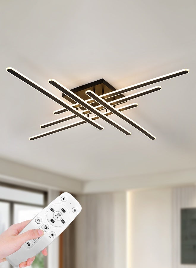 YATAI LIGHTING YATAI Modern LED Semi-Flush Ceiling Light, 120W Dimmable with Remote, Adjustable 3000K–6000K Color, Sleek Black Design for Living Room, Bedroom, Library, 20–25㎡ Area,130cm - Image 1
