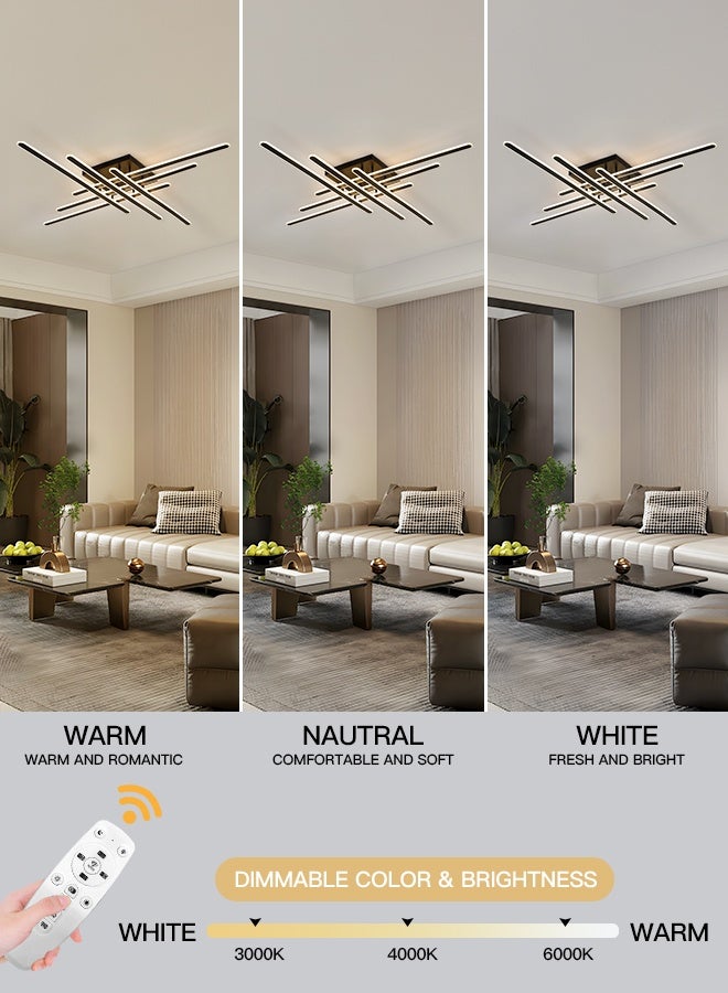 YATAI LIGHTING YATAI Modern LED Semi-Flush Ceiling Light, 120W Dimmable with Remote, Adjustable 3000K–6000K Color, Sleek Black Design for Living Room, Bedroom, Library, 20–25㎡ Area,130cm - Image 2