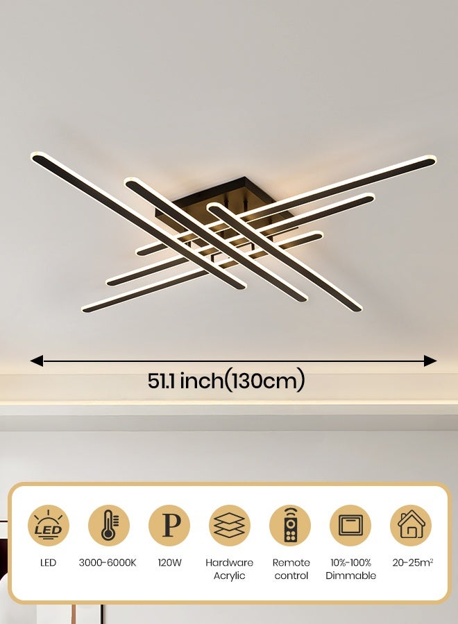 YATAI LIGHTING YATAI Modern LED Semi-Flush Ceiling Light, 120W Dimmable with Remote, Adjustable 3000K–6000K Color, Sleek Black Design for Living Room, Bedroom, Library, 20–25㎡ Area,130cm - Image 3