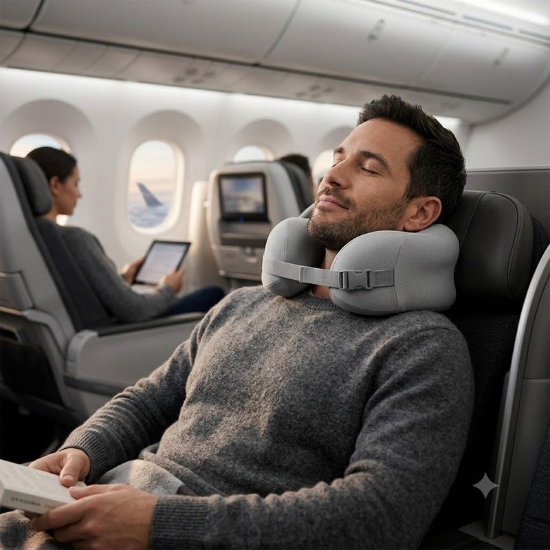 Travel Pillow, Memory Foam Neck Pillow for Head Support, Soft Pillow for Sleeping and Rest for Airplane, Car, Home (Grey) - Image 3