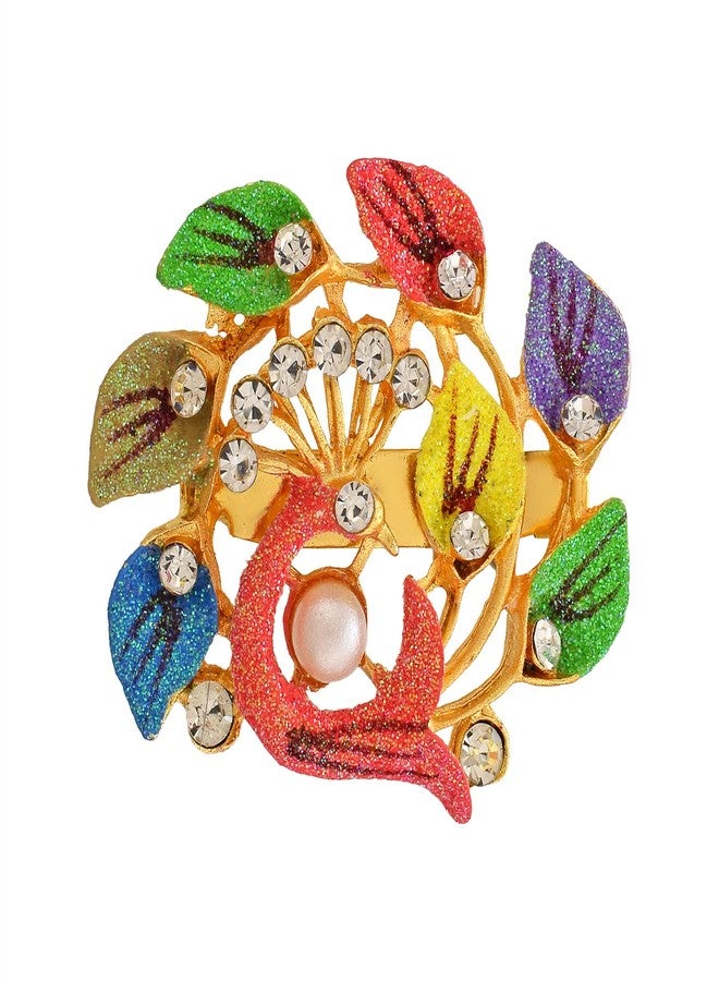 Memoir Brass Goldplated Peacock design Zari Finish Sareepin Dupatta pin Brooch Men Women (SPDM3616) - Image 2