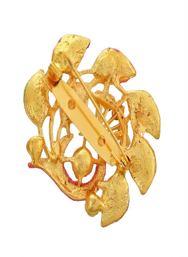 Memoir Brass Goldplated Peacock design Zari Finish Sareepin Dupatta pin Brooch Men Women (SPDM3616) - Image 3