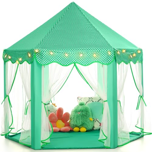 Monobeach Princess Tent Girls Green Large Playhouse Kids Castle Play Tent with Star Lights Gift Toy for Children Indoor and Outdoor Games - Image 1