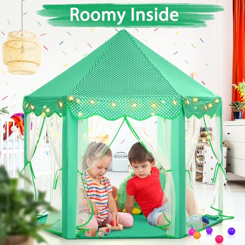 Monobeach Princess Tent Girls Green Large Playhouse Kids Castle Play Tent with Star Lights Gift Toy for Children Indoor and Outdoor Games - Image 5