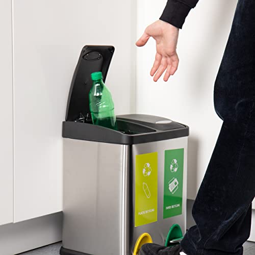 Mind Reader Dual Recycling Bin, Kitchen Trash Can, Garbage Bin, Lid, Stainless Steel, 18" L x 10.5" W x 15.5" H, Silver - Image 2