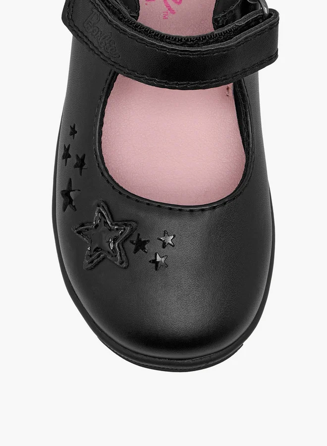 Barbie Girls Star Detail Mary Jane School Shoes with Hook and Loop Closure