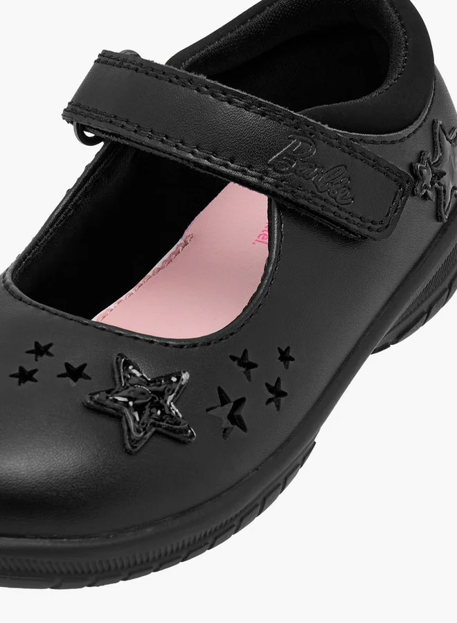 Barbie Girls Star Detail Mary Jane School Shoes with Hook and Loop Closure