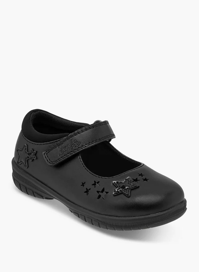 باربي Girls Star Detail Mary Jane School Shoes with Hook and Loop Closure