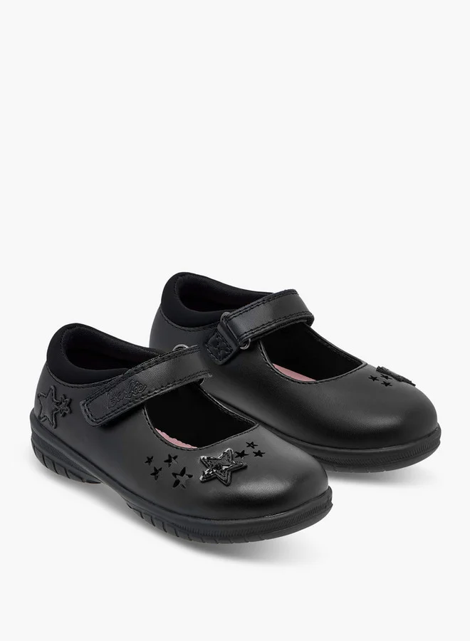 باربي Girls Star Detail Mary Jane School Shoes with Hook and Loop Closure