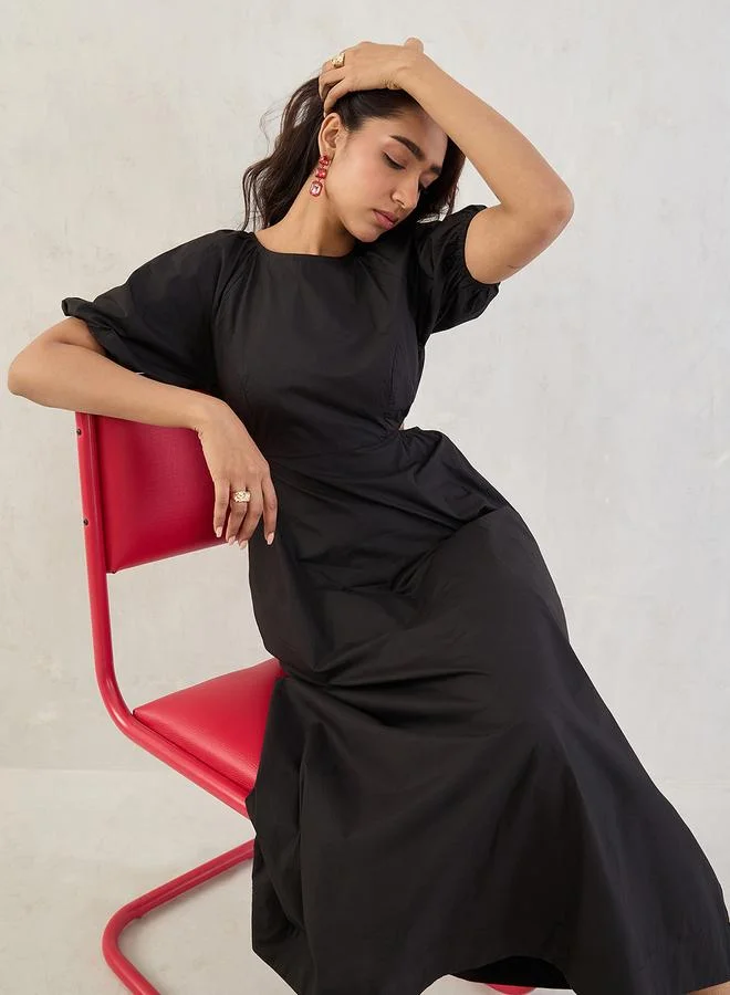 Femmella Femmella Black Solid Poplin Cut Out A-Line Maxi Dress
