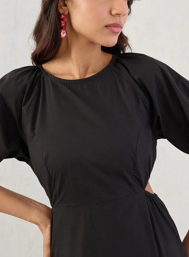 Femmella Femmella Black Solid Poplin Cut Out A-Line Maxi Dress