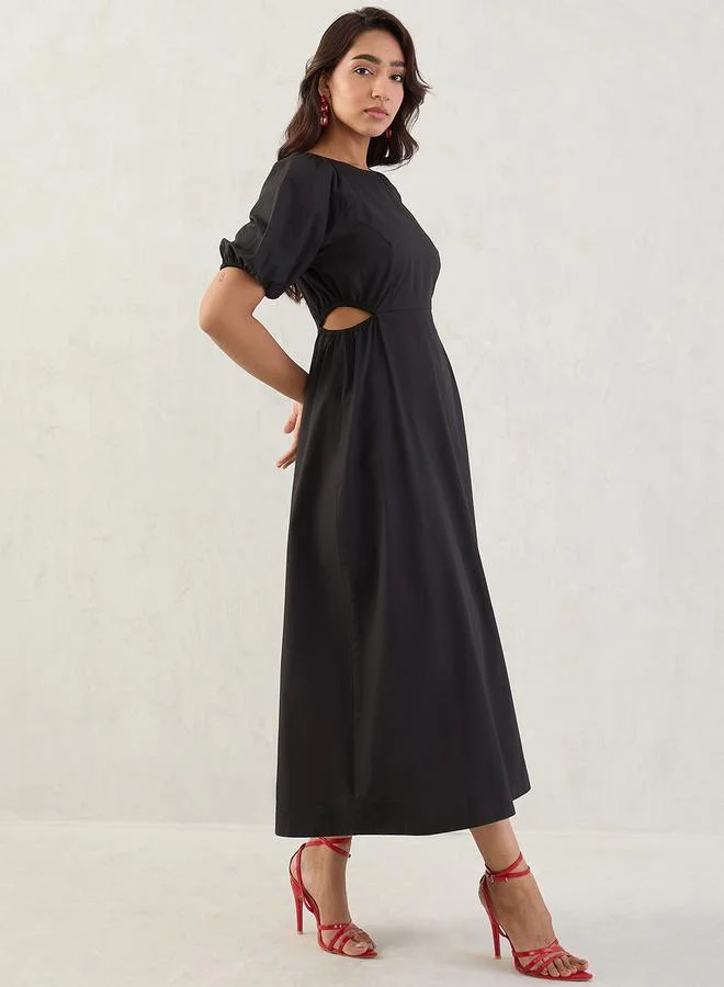 Femmella Femmella Black Solid Poplin Cut Out A-Line Maxi Dress
