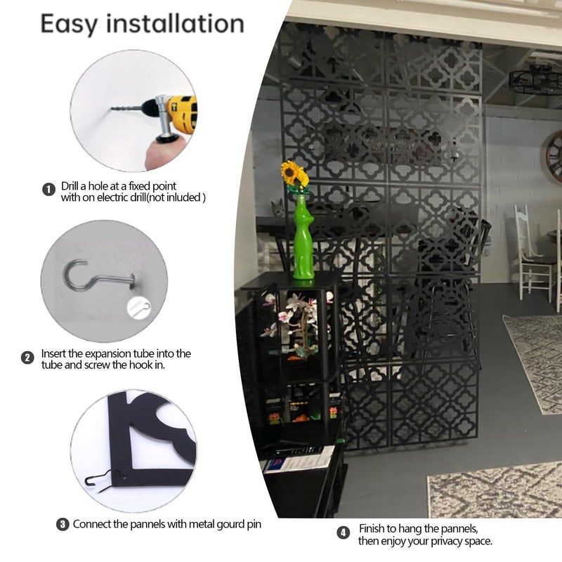 Stepstall 12 Pcs PVC Hanging Room Divider,Thick Decorative Flower Design Room Divider Partitions Panel Screen for Decorating Bedroom Dining Kitchen Office Studio Restaurant Hotel Decor - Image 4