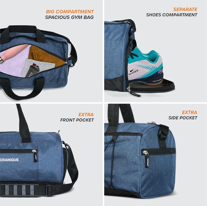 Cranique 23L Duffle Gym Bag with Shoe Compartment Shoulder Strap | Gym Bag for Men & Women | Sports Bag | Kit Bag (QGB2-Blue_1) - Image 2