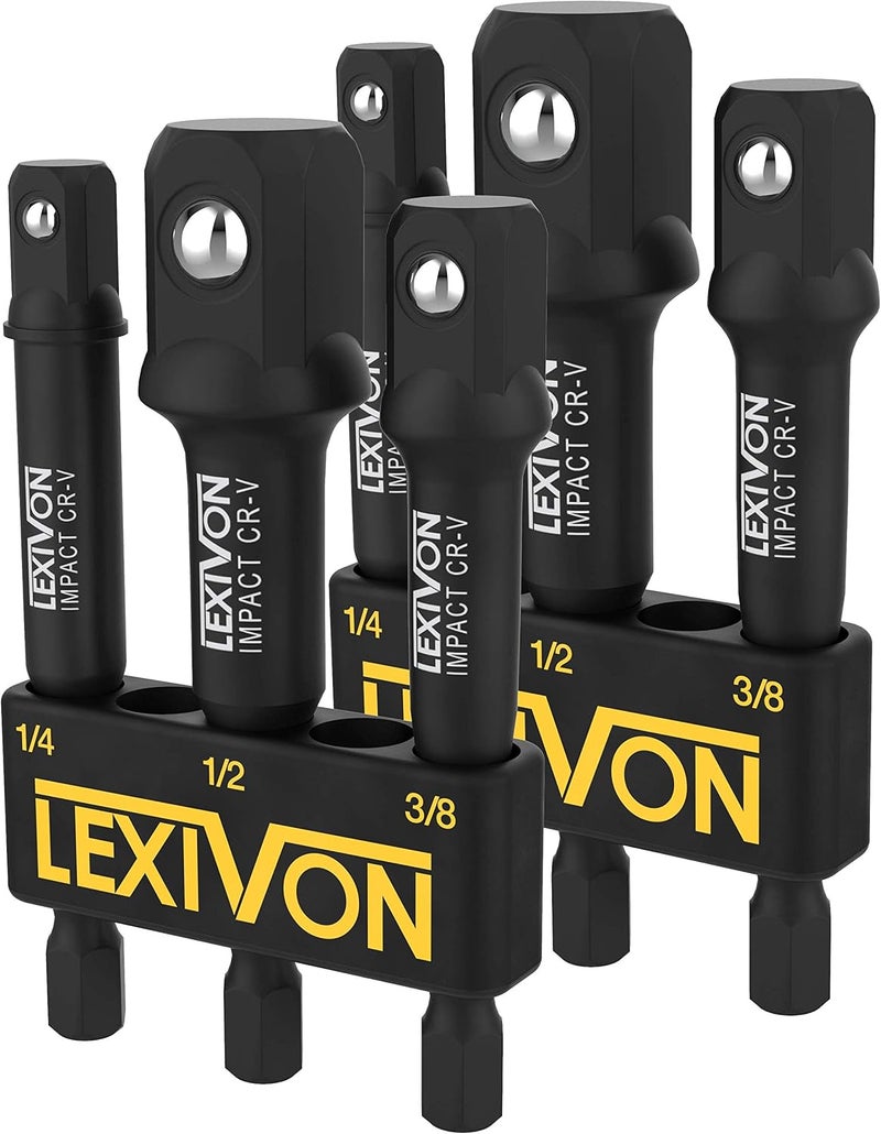 LEXIVON [2-Pack] Impact Grade Socket Adapter Set, 3" Extension Bit With Holder | 3-Piece 1/4", 3/8", and 1/2" Drive, Adapt Your Power Drill To High Torque Impact Wrench (LX-101X2) - Image 1