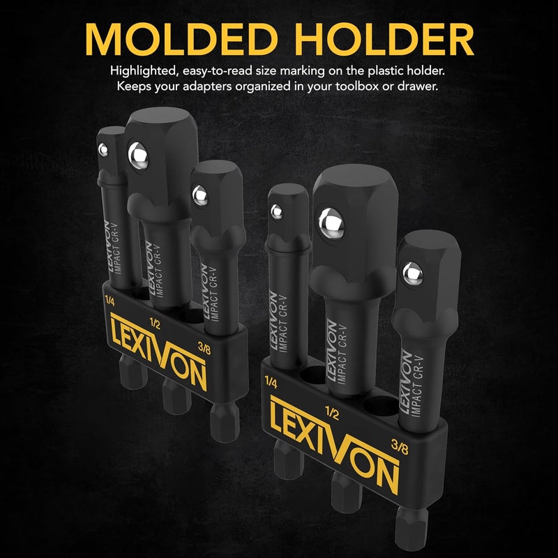 LEXIVON [2-Pack] Impact Grade Socket Adapter Set, 3" Extension Bit With Holder | 3-Piece 1/4", 3/8", and 1/2" Drive, Adapt Your Power Drill To High Torque Impact Wrench (LX-101X2) - Image 5