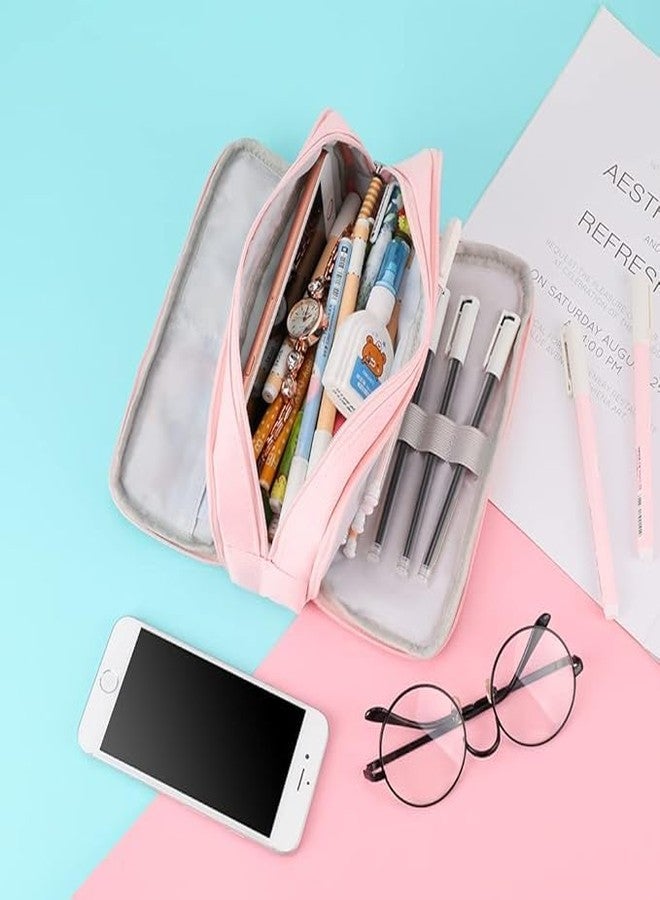 EASTHILL Large Pencil Case Big Capacity Pencil Bag Large Storage Pouch 3 Compartments Pen Case for Teen Boys Girls School Students(Special-Pink) - Image 2