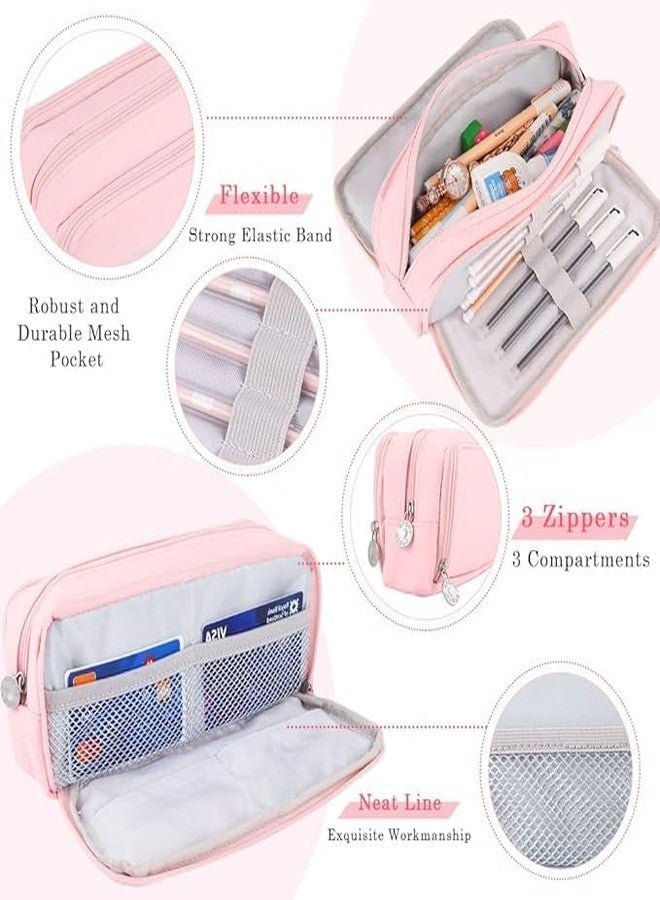 EASTHILL Large Pencil Case Big Capacity Pencil Bag Large Storage Pouch 3 Compartments Pen Case for Teen Boys Girls School Students(Special-Pink) - Image 4