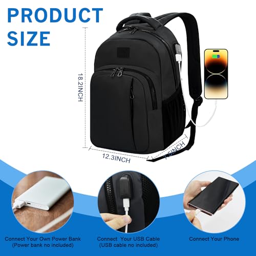 WOLT Laptop Backpack for Men Women for 156 Inch and 17 Inch Notebook Travel Backpack Carry On Flight Approved with Computer Compartment College Bookbag with USB Charging Port Black - Image 3