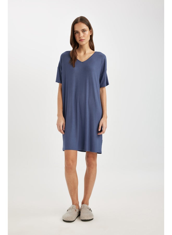 DeFacto Woman Regular Fit V Neck Short Sleeve Homewear Knitted Dress  - Image 1